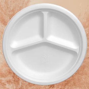 BIO-ROUND 3 COMPARTMENT 9" ROUND 3 COMP PLATE BIODEGRADABLE 500/CS