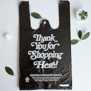 """THANK YOU"" BLACK T-SHIRT BAG HD 1/10 (14M) - 1000 PCS/CS